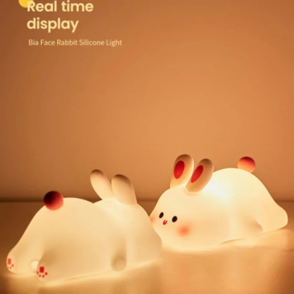 Silicone Night Light for Bedroom, Cute Rabbit Shaped USB Rechargeable Bedside Lamp, Eye Protection Desk Lighting