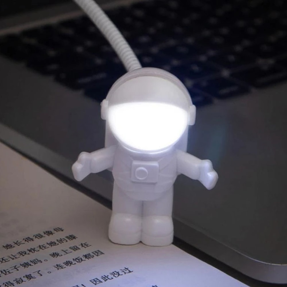 Astronaut USB Night Light Powered 5V, Portable Reading Desk Lamp for Computer, White LED Light Source for PC and Laptop