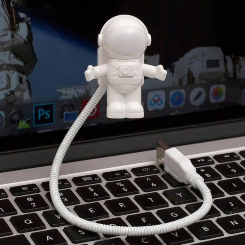 Astronaut USB Night Light Powered 5V, Portable Reading Desk Lamp for Computer, White LED Light Source for PC and Laptop