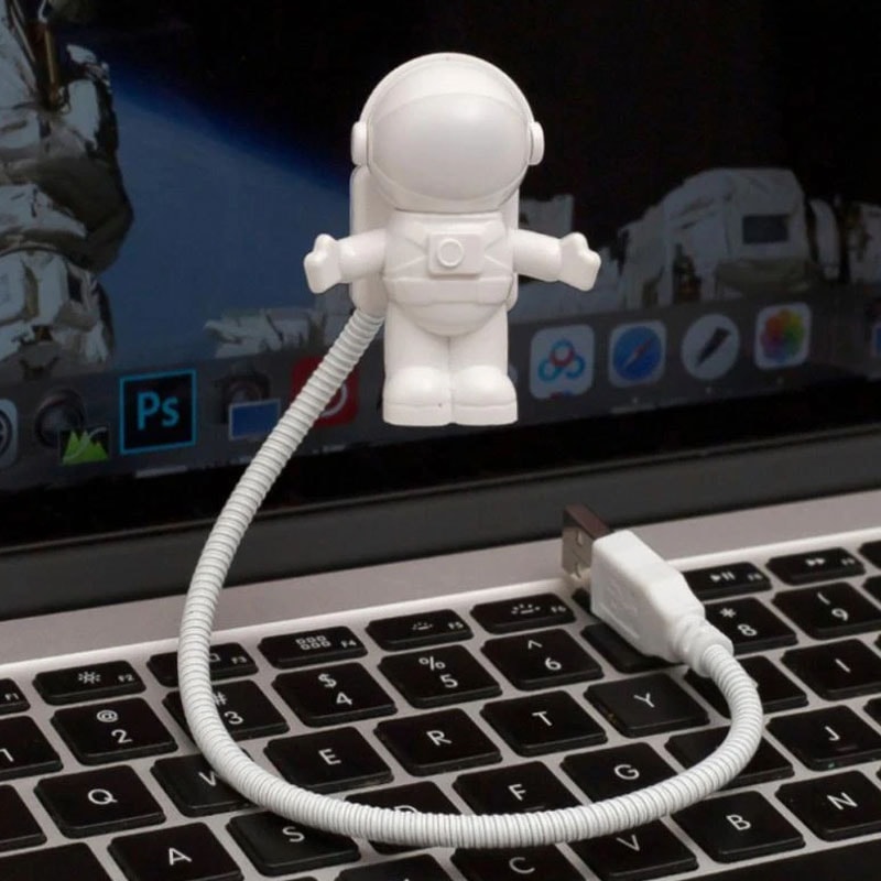 Astronaut USB Night Light Powered 5V, Portable Reading Desk Lamp for Computer, White LED Light Source for PC and Laptop