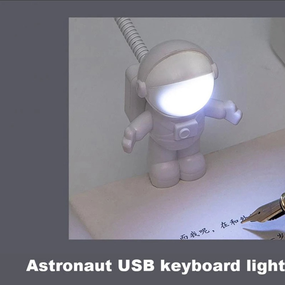 Astronaut USB Night Light Powered 5V, Portable Reading Desk Lamp for Computer, White LED Light Source for PC and Laptop