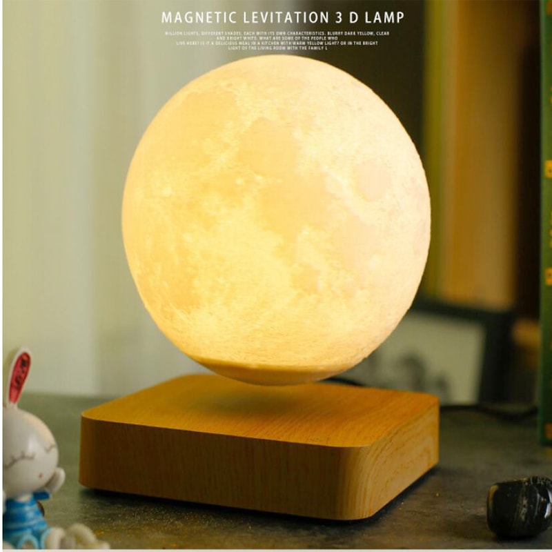 Magnetic Levitation Moon Lamps, New 3D Printing LED Night Light Creative Touch, Rotating Floating Desk Gift
