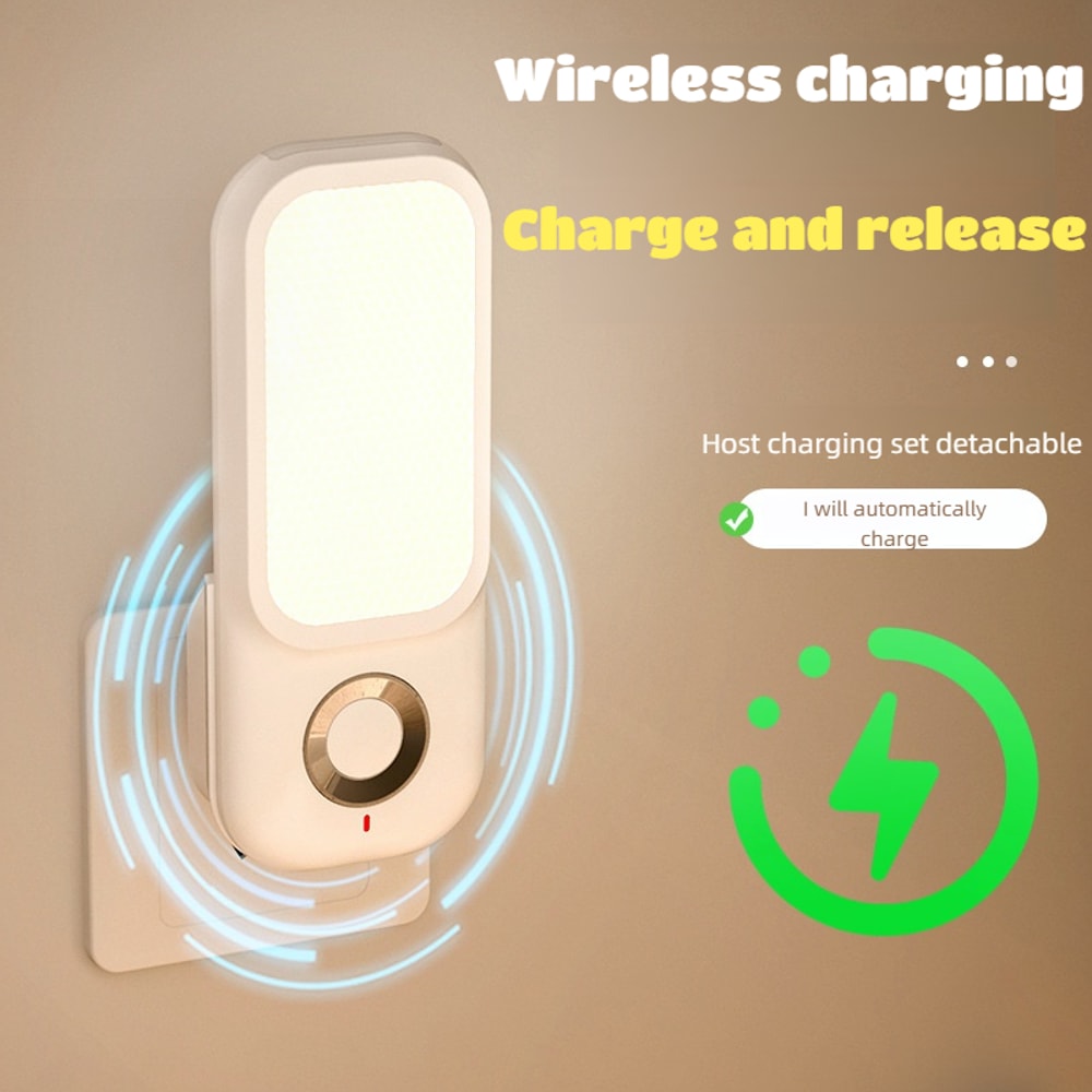 Wireless Charging Night Light Plug In, 3 Modes, Human Sensor Flashlight, USB Rechargeable Emergency Light for Bedroom