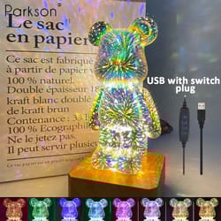 3d bear night light led fireworks lamps, usb dimmable projector, colorful desktop atmosphere table light gift
