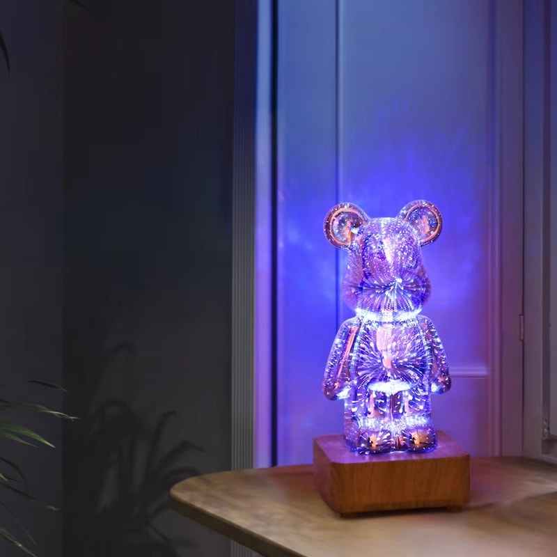 3D Bear Night Light LED Fireworks Lamps, USB Dimmable Projector, Colorful Desktop Atmosphere Table Light Gift