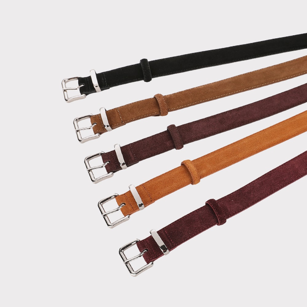 Luxurious Genuine Leather Womens Suede Belt, 2.8 cm Wide with Gold and Silver Buckle, Stylish Belt for Jeans and Outfits