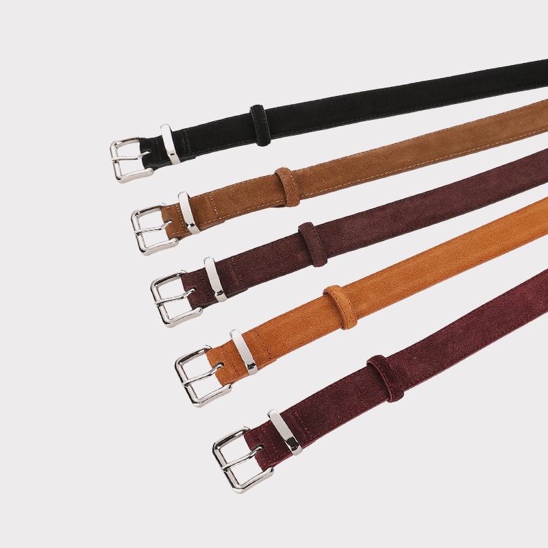 Luxurious Genuine Leather Womens Suede Belt, 2.8 cm Wide with Gold and Silver Buckle, Stylish Belt for Jeans and Outfits