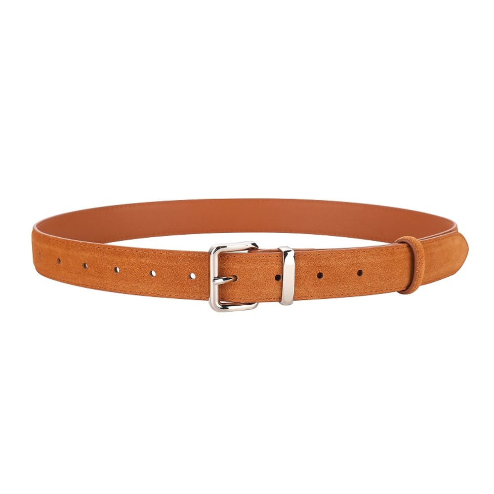 Luxurious Genuine Leather Womens Suede Belt, 2.8 cm Wide with Gold and Silver Buckle, Stylish Belt for Jeans and Outfits