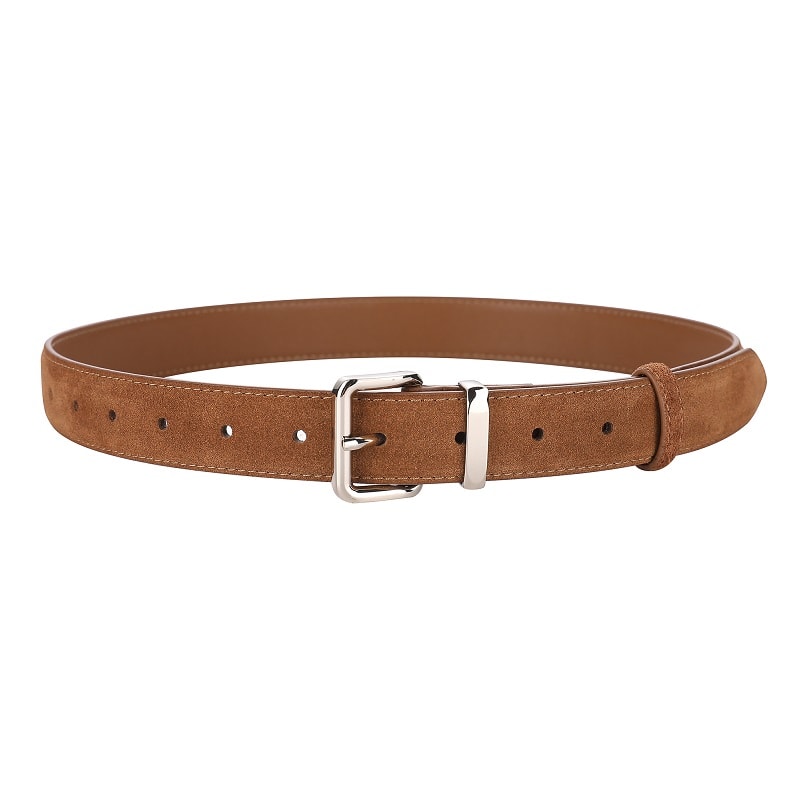 Luxurious Genuine Leather Womens Suede Belt, 2.8 cm Wide with Gold and Silver Buckle, Stylish Belt for Jeans and Outfits