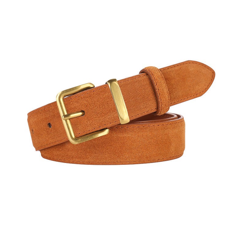 Luxurious Genuine Leather Womens Suede Belt, 2.8 cm Wide with Gold and Silver Buckle, Stylish Belt for Jeans and Outfits