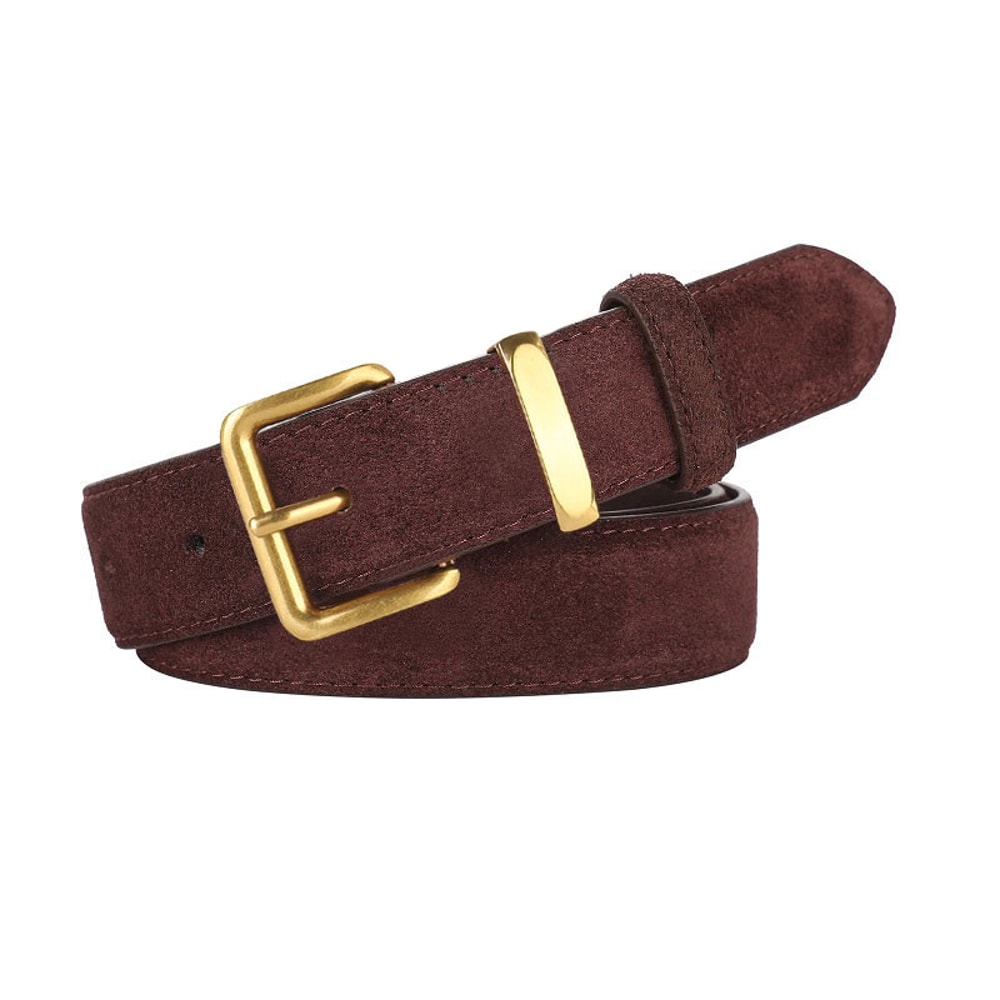 Luxurious Genuine Leather Womens Suede Belt, 2.8 cm Wide with Gold and Silver Buckle, Stylish Belt for Jeans and Outfits