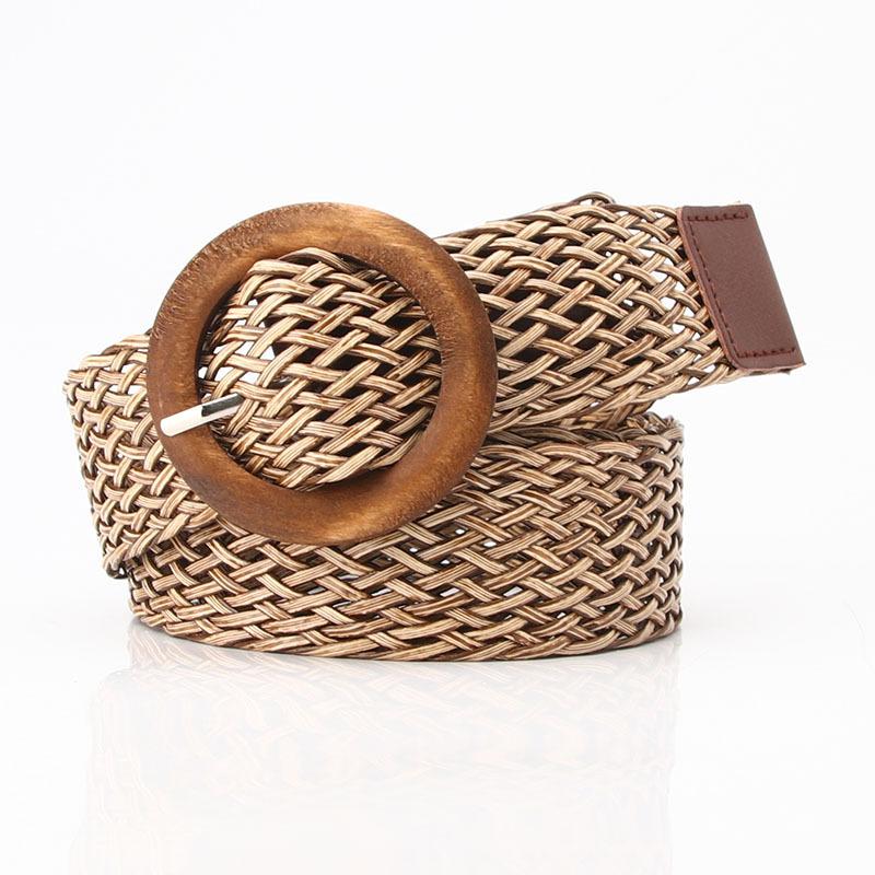 Vintage Bohe Straw Buckle Belt, Summer Women Braided Elastic Belt, Knitted Dress Belt Faux Straw Waistband