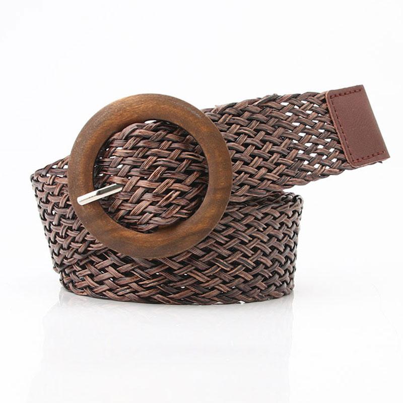 Vintage Bohe Straw Buckle Belt, Summer Women Braided Elastic Belt, Knitted Dress Belt Faux Straw Waistband