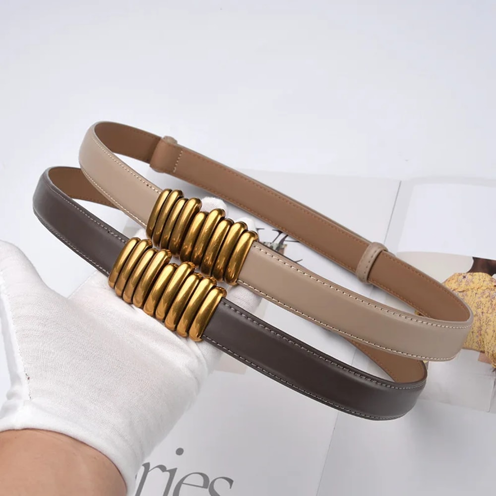 Adjustable PU Leather Ladies Belt Elegant Gold Alloy Buckle Versatile High Quality Womens Dress Wai 3