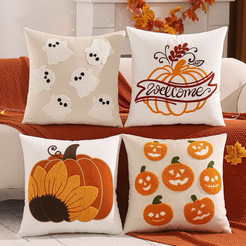 Halloween Decoration Throw Pillow Cover Pumpkin Ghost Embroidery Harvest Home Living Room Accent Pi 0