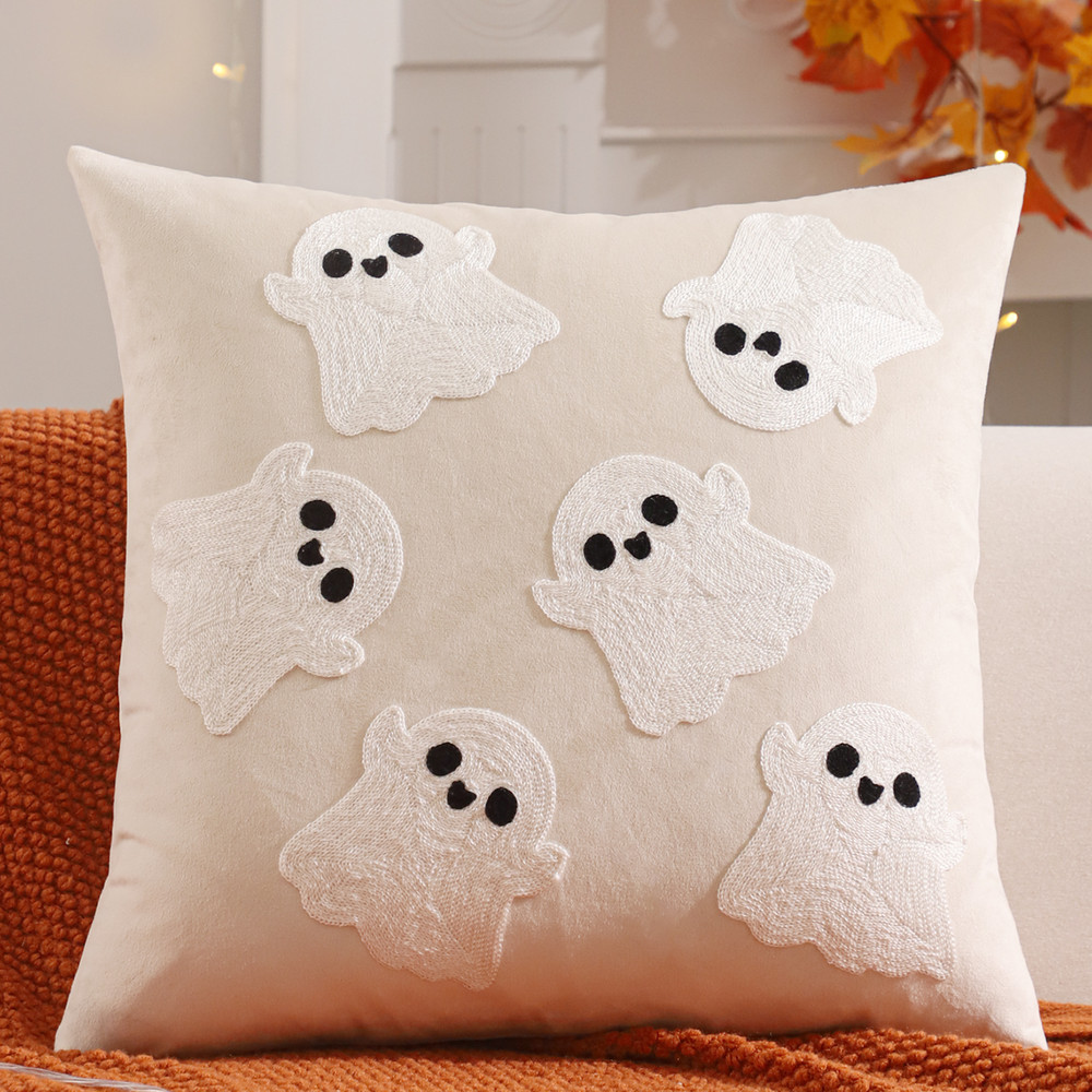 Halloween Decoration Throw Pillow Cover Pumpkin Ghost Embroidery Harvest Home Living Room Accent Pi 2
