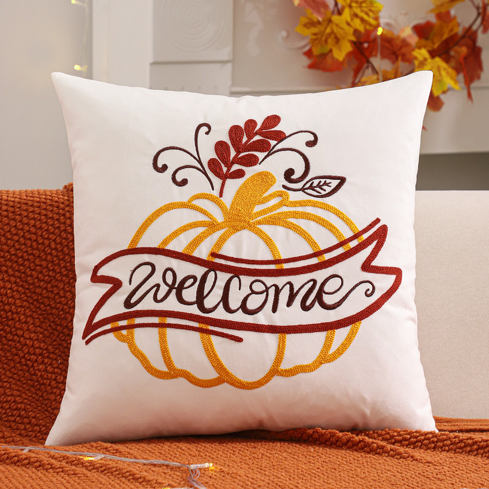 Halloween Decoration Throw Pillow Cover Pumpkin Ghost Embroidery Harvest Home Living Room Accent Pi 3