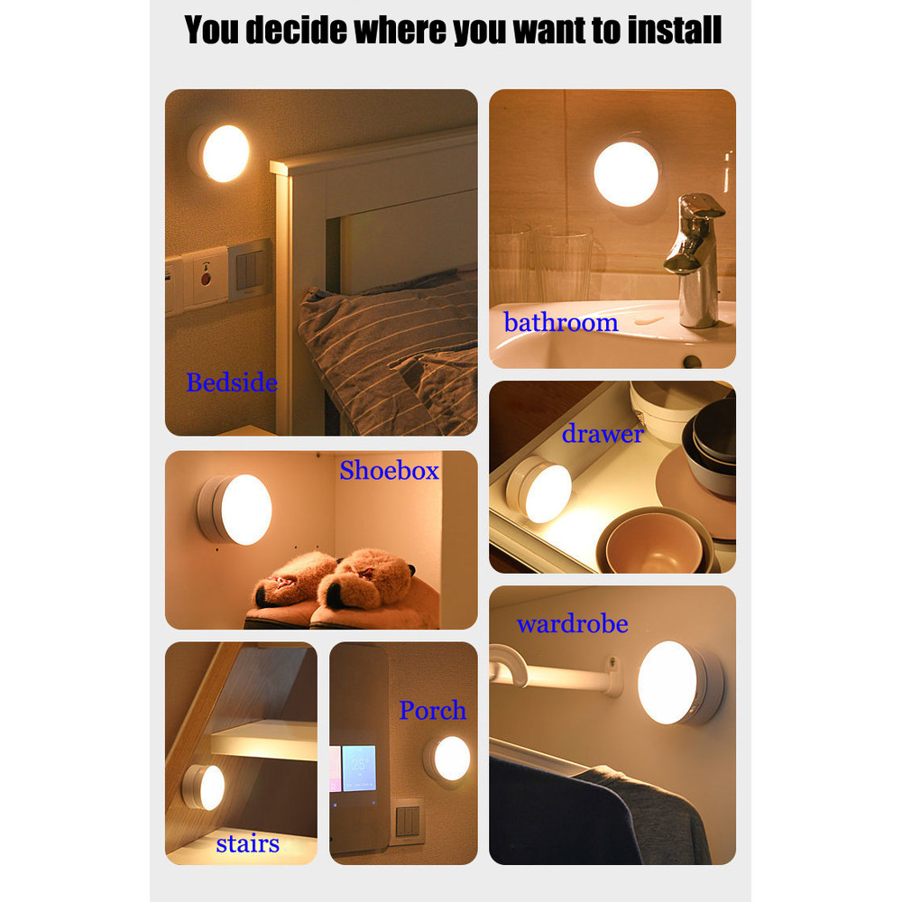 Led Night Light, USB Charging, Motion Sensor, Round Energy-saving, Sound Light Control, Led Lamps Bedroom, Corridor