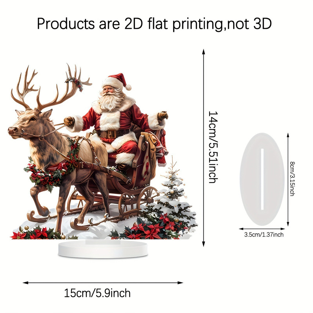 Acrylic Santa Claus Reindeer Sled Decoration Tabletop Christmas Ornament With Base Xmas Navidad Par 5