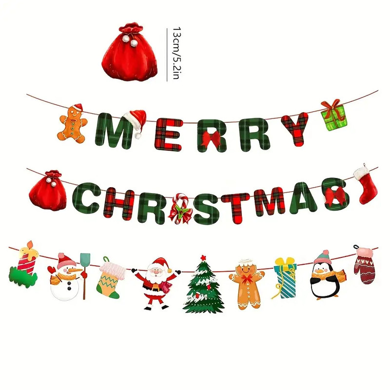 Santa Claus Snowman Paper Hanging Banner Merry Christmas Banners Decoration Red Green Xmax Pendant  1