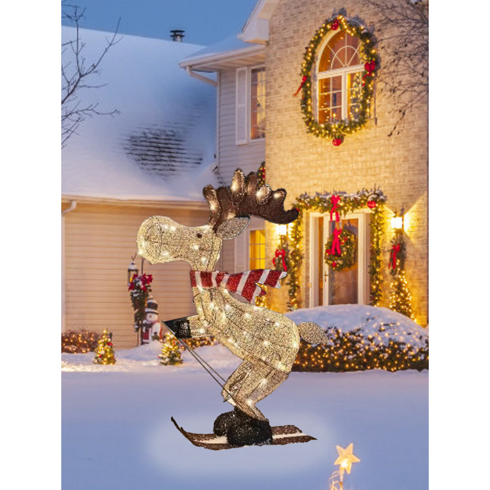 3D Glowing Reindeer Ornaments Glowing Ski Reindeer Ornaments LED Reindeer Lawn Decorations For Chri 0