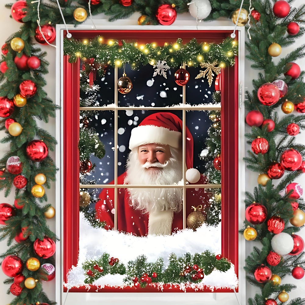 Christmas Snowman Door Cover, Christmas Decoration Christmas Santa Claus Window Cover, Decoration Xmas Curtain Hanging