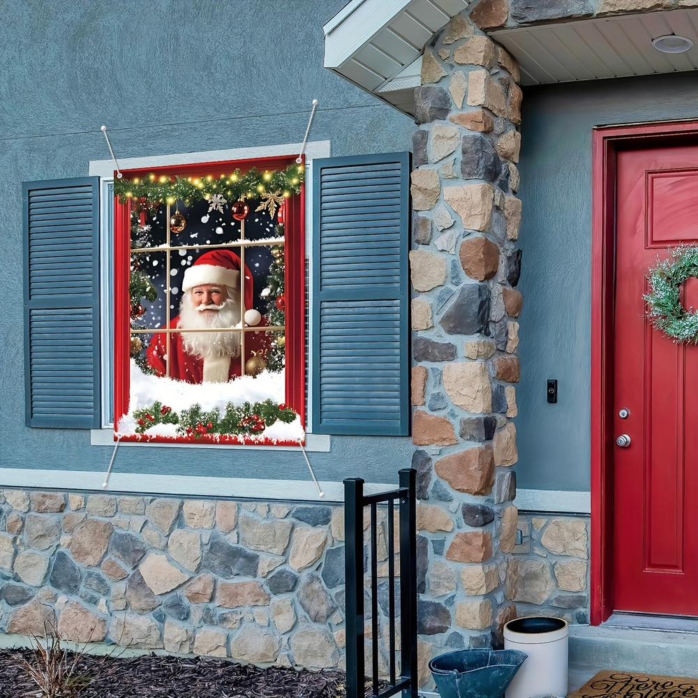 Christmas Snowman Door Cover, Christmas Decoration Christmas Santa Claus Window Cover, Decoration Xmas Curtain Hanging