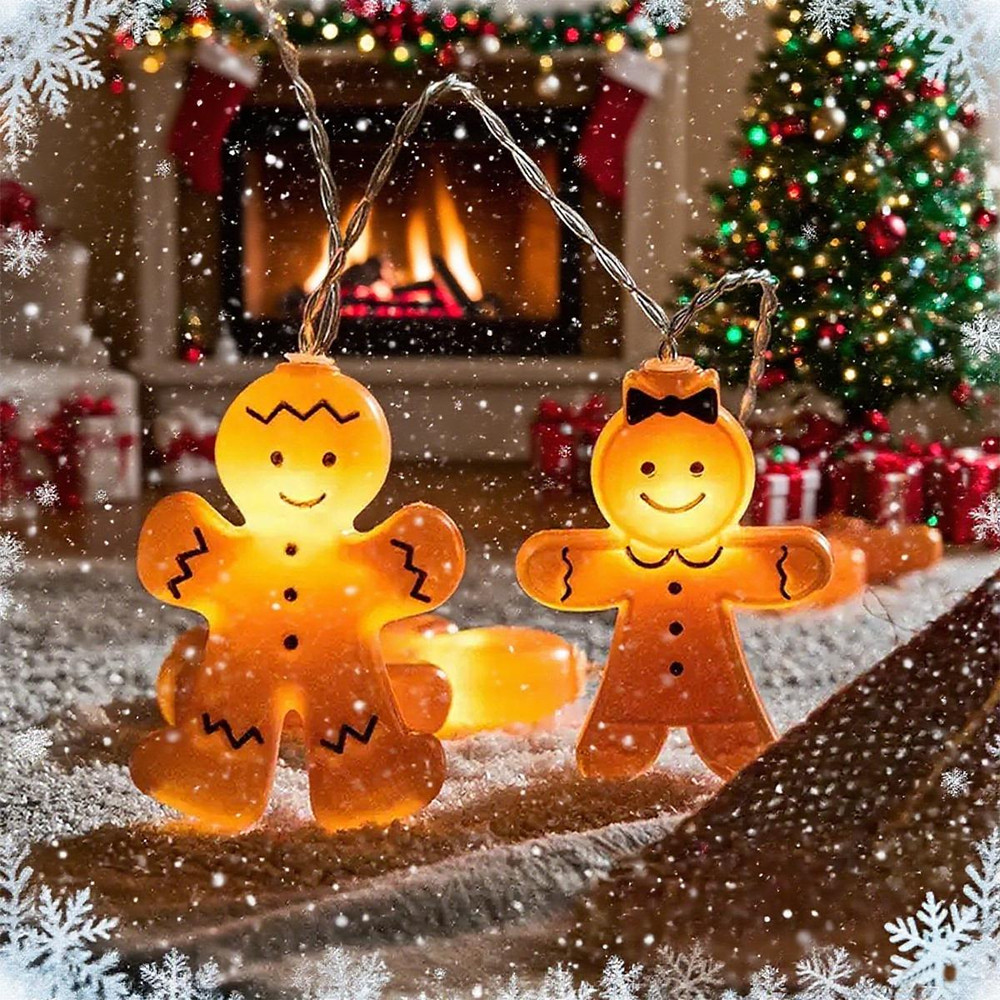 Christmas Light String for Home Decor, Blow Molded Gingerbread Man LED Decorative Light, Window Party Indoor Decoration