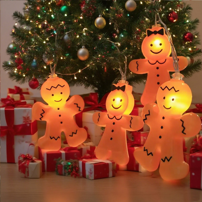 Christmas Light String for Home Decor, Blow Molded Gingerbread Man LED Decorative Light, Window Party Indoor Decoration