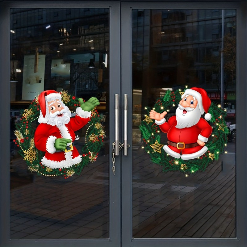 Holiday Party Decorations, Santa Claus Christmas Window Stickers, PVC Material, For Home Windows, Easy to Apply