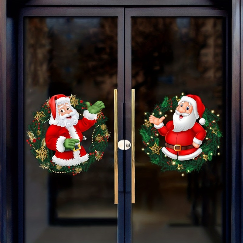 Holiday Party Decorations, Santa Claus Christmas Window Stickers, PVC Material, For Home Windows, Easy to Apply