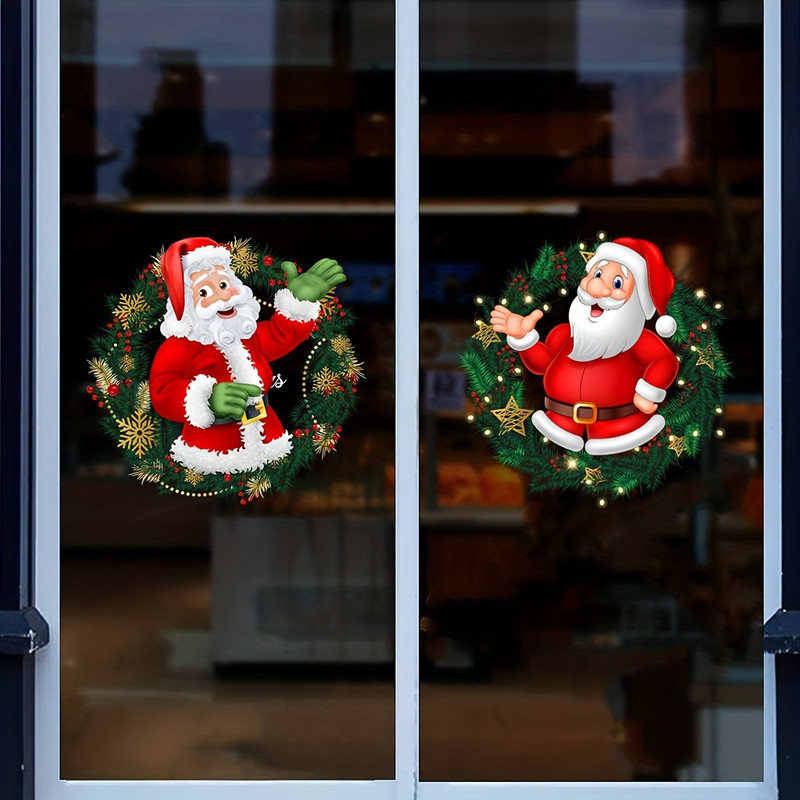 Holiday Party Decorations, Santa Claus Christmas Window Stickers, PVC Material, For Home Windows, Easy to Apply
