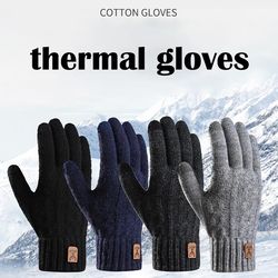 new mens warm gloves for winter, touch screen, plus velvet, thickened cold proof, warm wool knitted gloves