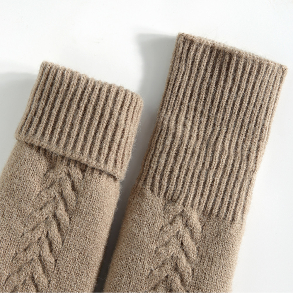 Knitted Winter Gloves, Double Layer Velvet, Thick Warm Finger Gloves, Cozy Thermal Cover