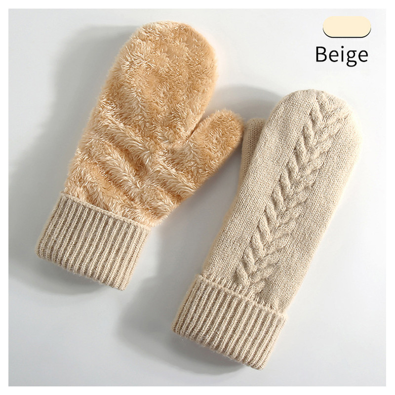 Knitted Winter Gloves, Double Layer Velvet, Thick Warm Finger Gloves, Cozy Thermal Cover