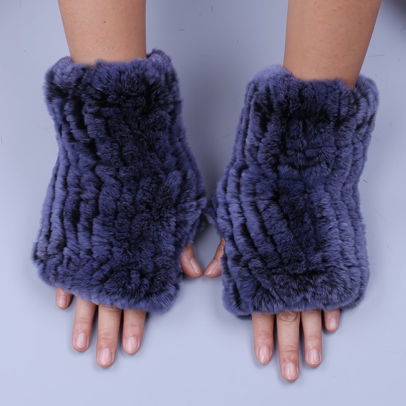 Fashion Real Rex Rabbit Fur Gloves, Womens Winter Finger less Mittens, Genuine Fur Wrist Warmers