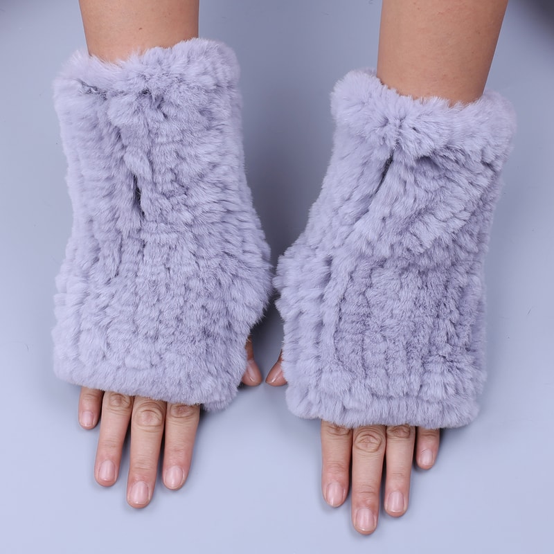 Fashion Real Rex Rabbit Fur Gloves, Womens Winter Finger less Mittens, Genuine Fur Wrist Warmers