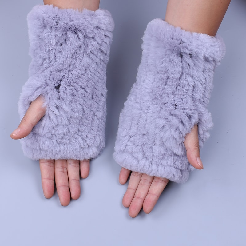 Fashion Real Rex Rabbit Fur Gloves, Womens Winter Finger less Mittens, Genuine Fur Wrist Warmers