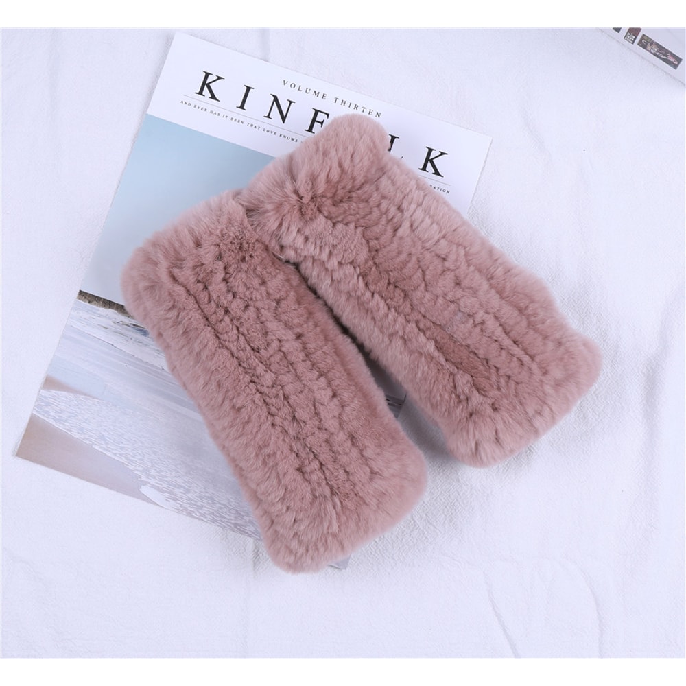 Fashion Real Rex Rabbit Fur Gloves, Womens Winter Finger less Mittens, Genuine Fur Wrist Warmers