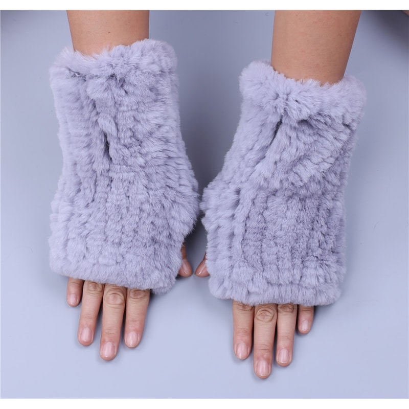 Fashion Real Rex Rabbit Fur Gloves, Womens Winter Finger less Mittens, Genuine Fur Wrist Warmers