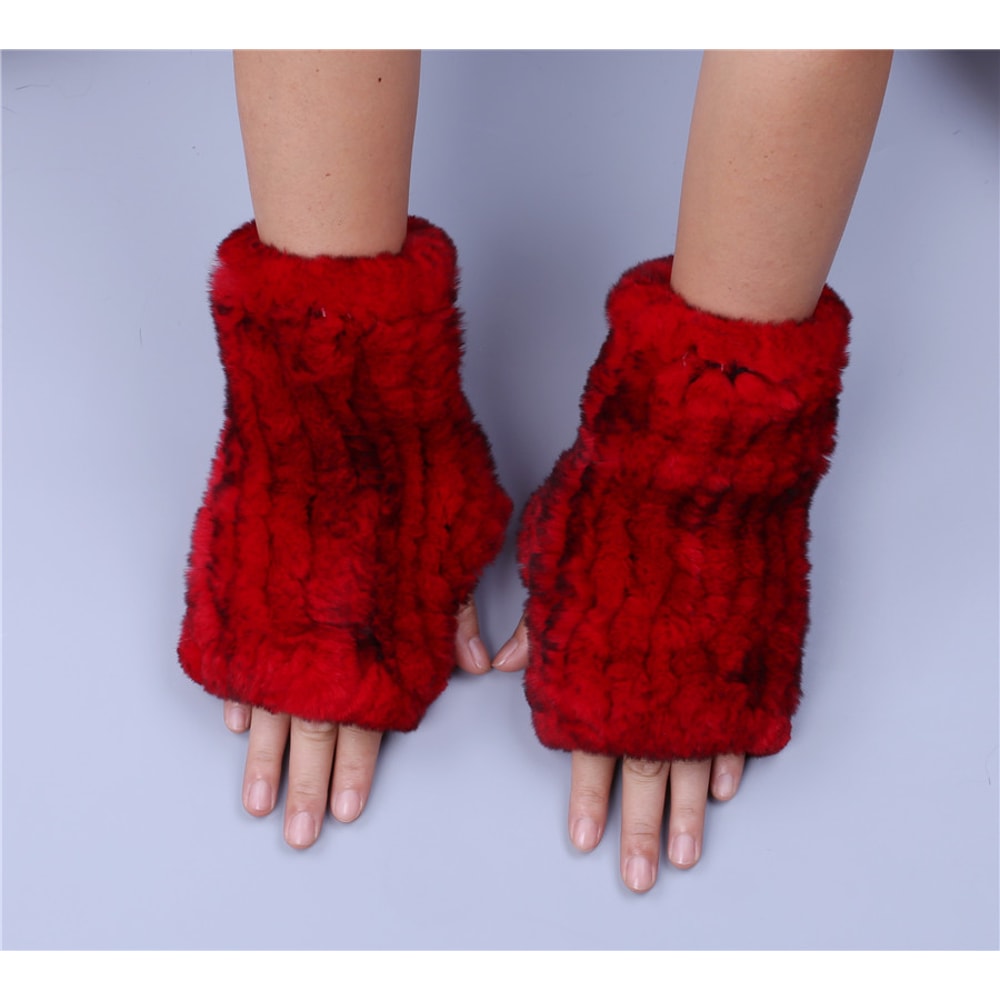 Fashion Real Rex Rabbit Fur Gloves, Womens Winter Finger less Mittens, Genuine Fur Wrist Warmers