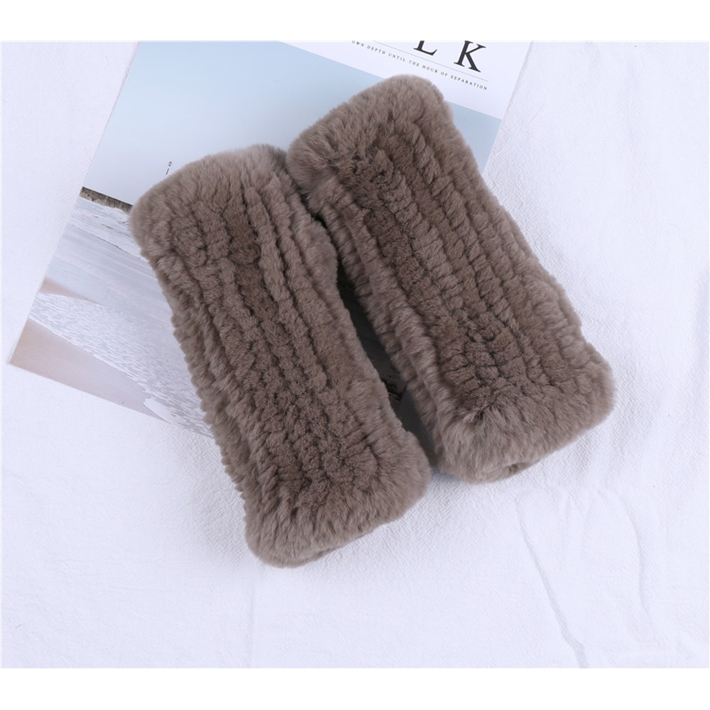 Fashion Real Rex Rabbit Fur Gloves, Womens Winter Finger less Mittens, Genuine Fur Wrist Warmers