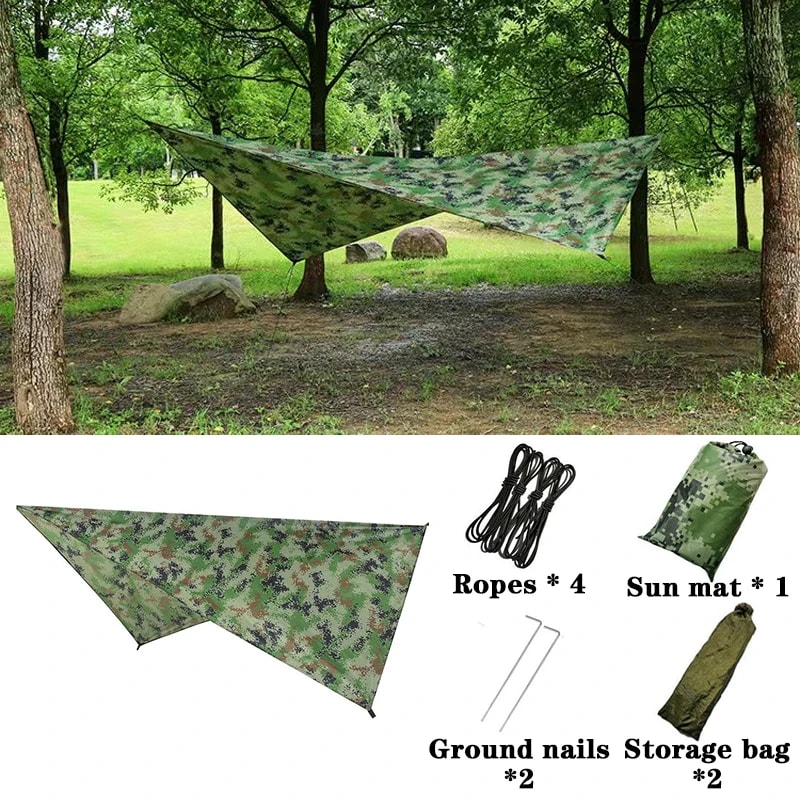 Portable Camping Tarp Waterproof Camouflage Rain Fly Sun Shelter Ground Mat 0