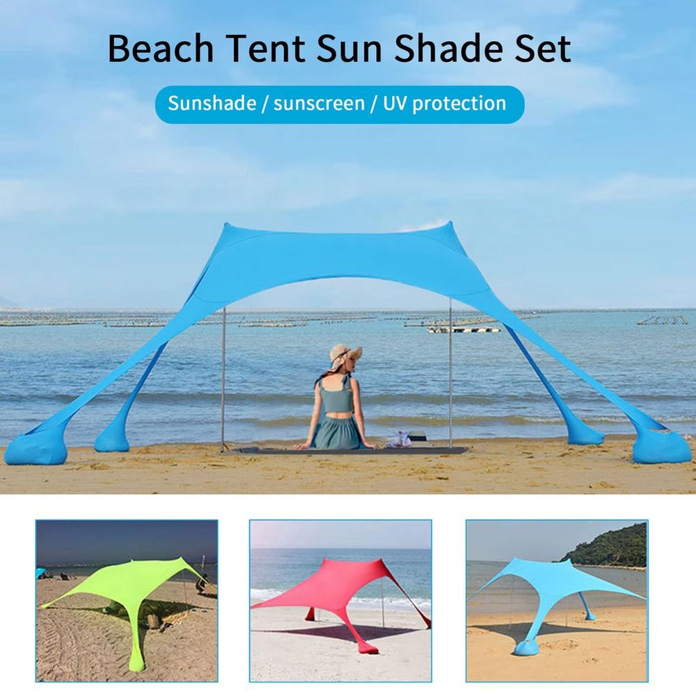 Family Beach Sun Shade Tent with Sandbags Portable Beach Awning