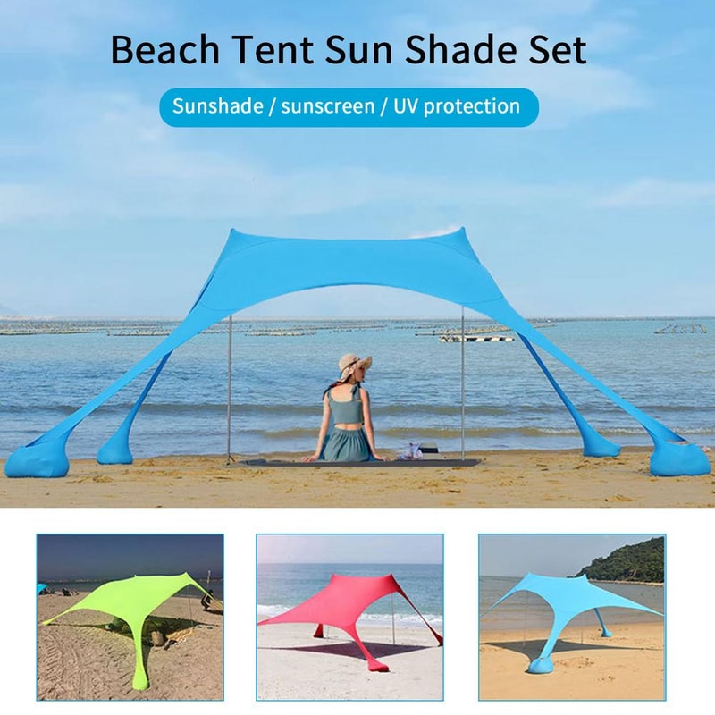 Family Beach Sun Shade Tent with Sandbags Portable Beach Awning