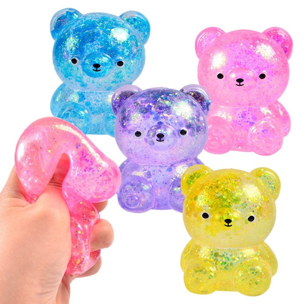 Glitter Gummy Bear Stress Relief Toy Soft Squishy Fidget Toy For Kids Adults 0