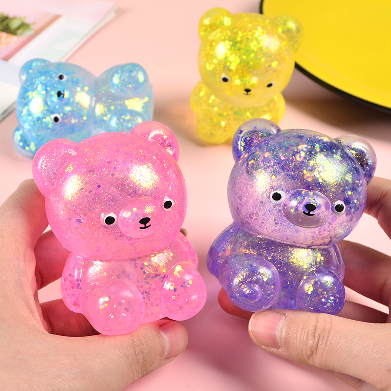 Glitter Gummy Bear Stress Relief Toy Soft Squishy Fidget Toy For Kids Adults 3