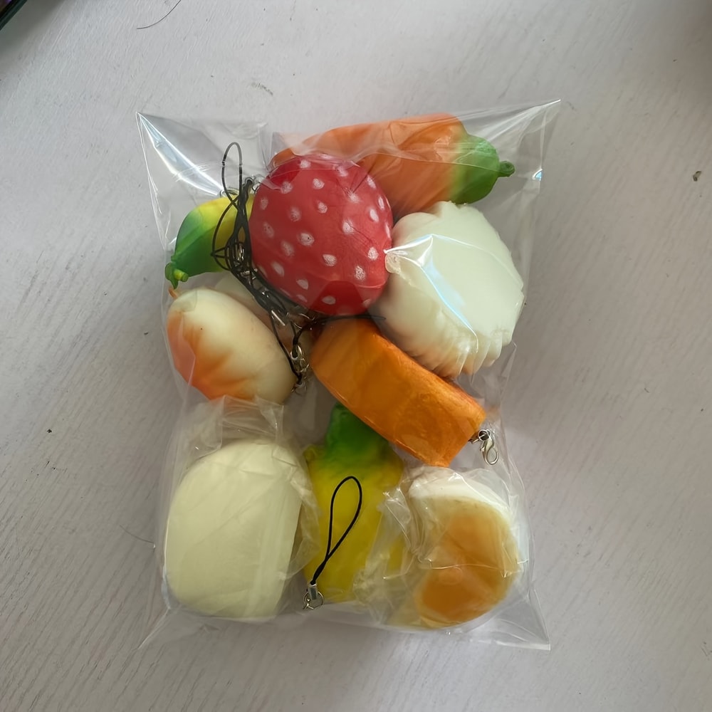 Kawaii Squishy Toys Mini Bread & Cake Stress Relief Keychain Pack