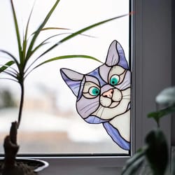 cute cat peeking window decal waterproof glass sticker for car, bedroom & living room