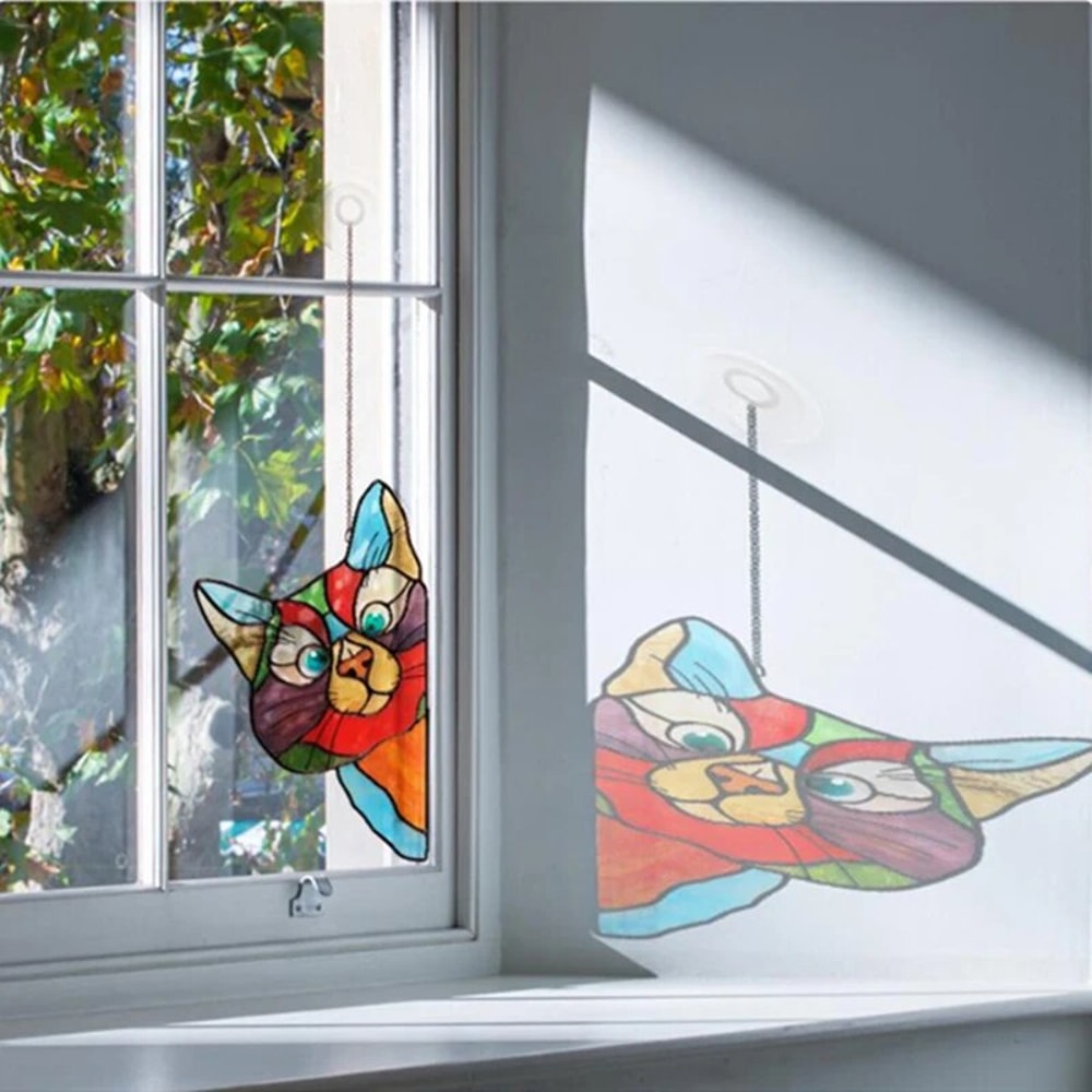 Cute Cat Peeking Window Decal Waterproof Glass Sticker for Car, Bedroom & Living Room